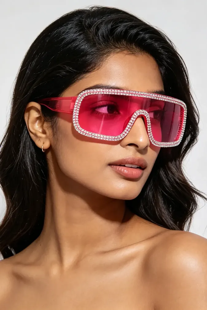Pink Rhinestone Chic Sunglasses - Image 1