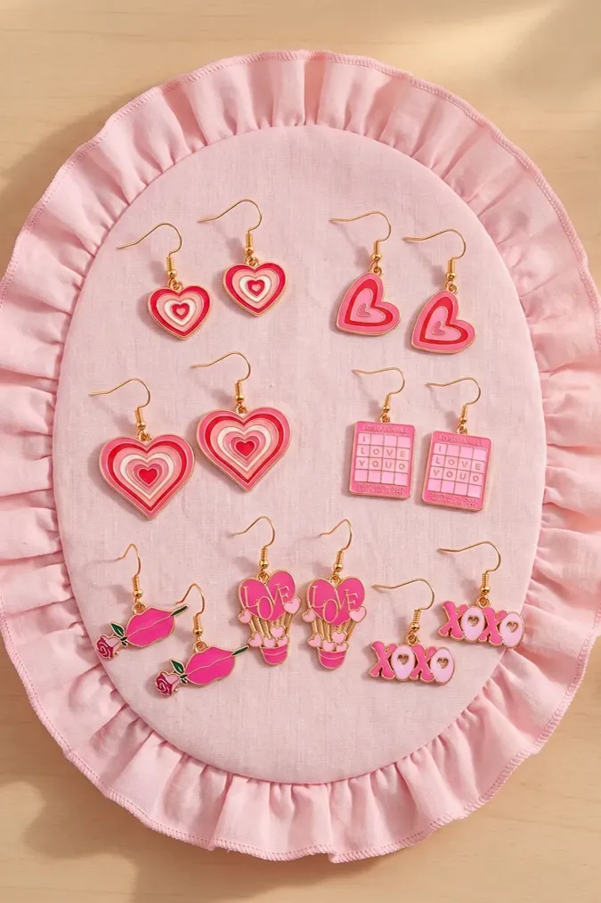 Pink Set Of 7 Earrings - Image 1