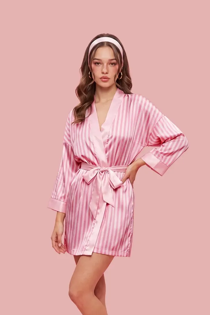Light Pink Wrap Striped Robe - Image 1