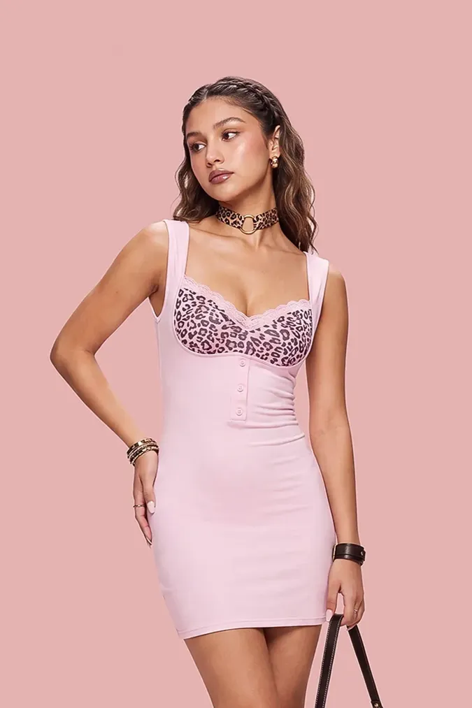 Light Pink Leopard Print Mini Dress - Image 1