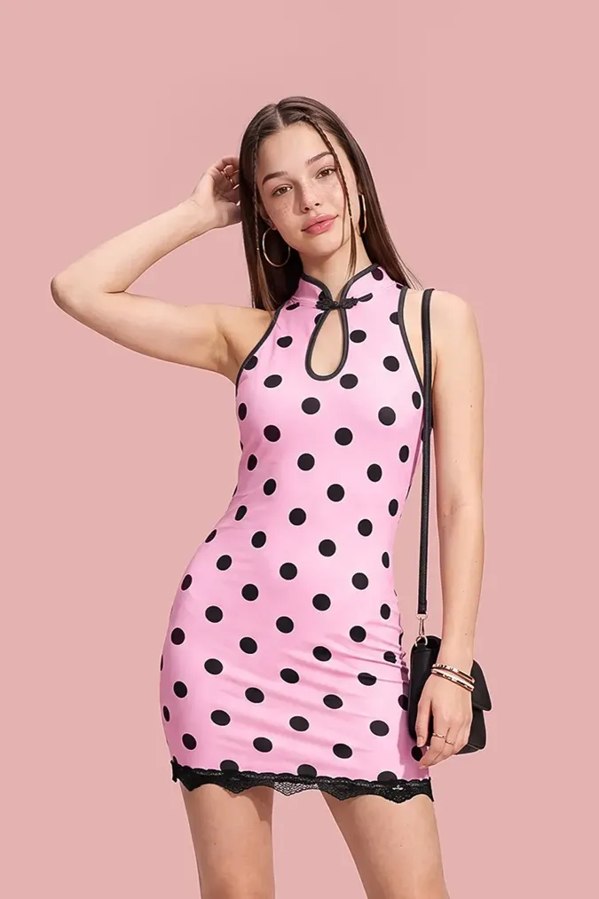 Light Pink Polka Dot Mini Dress - Image 1