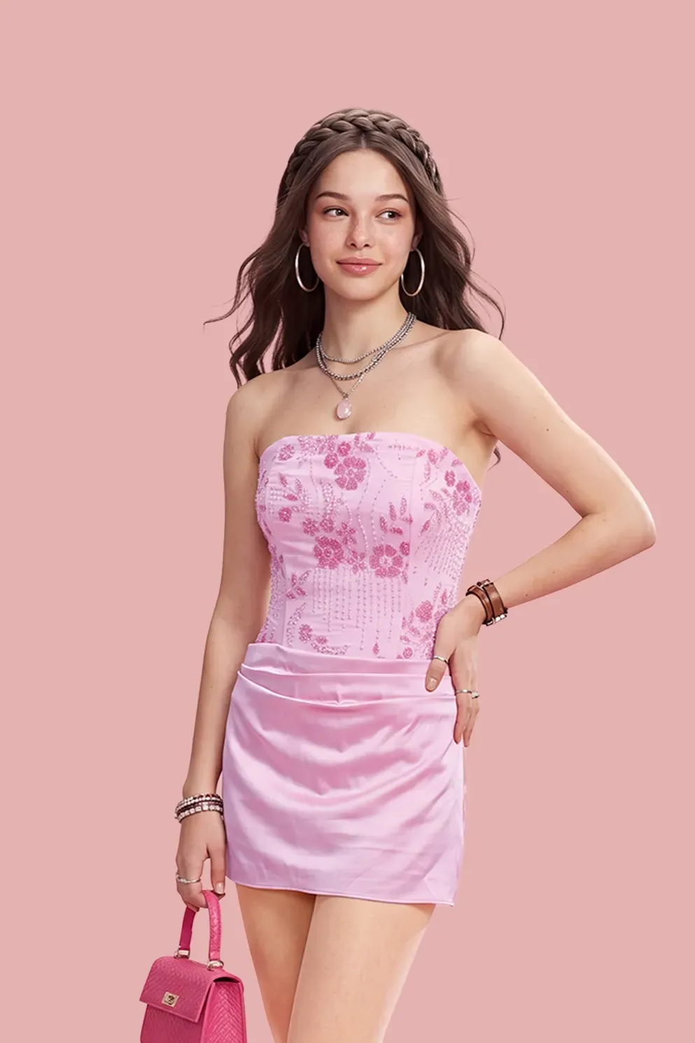 Light Pink Sequined Tube Dress