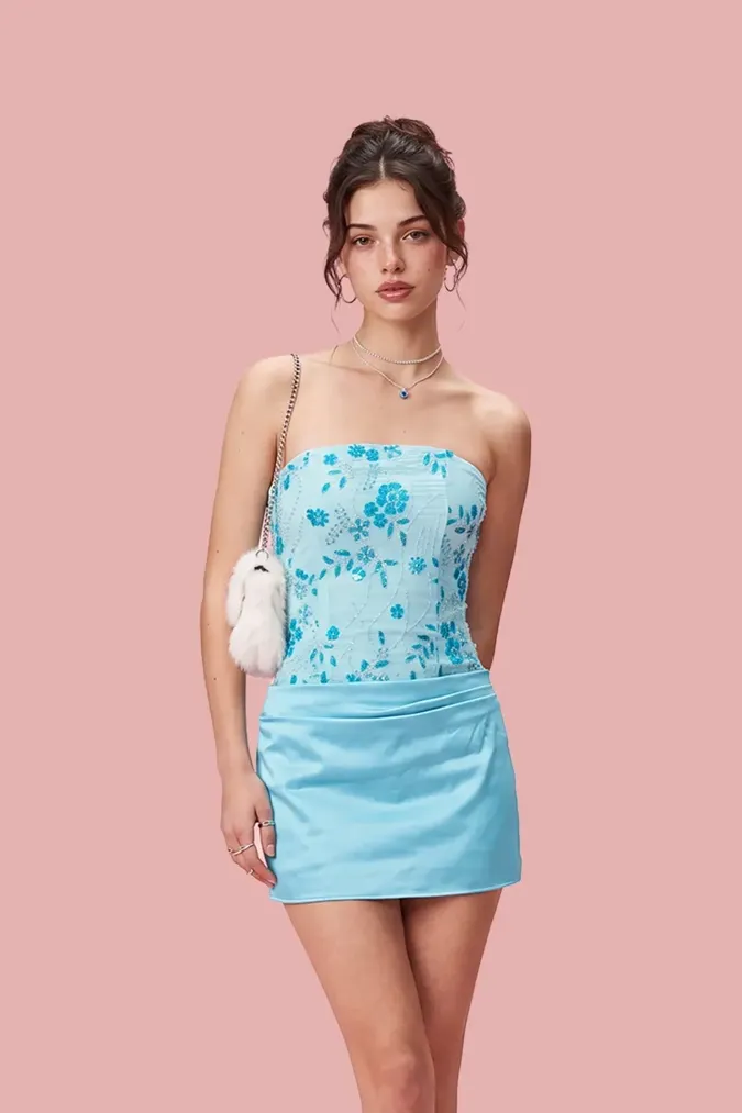 Light Blue Sequined Tube Dress - Image 1