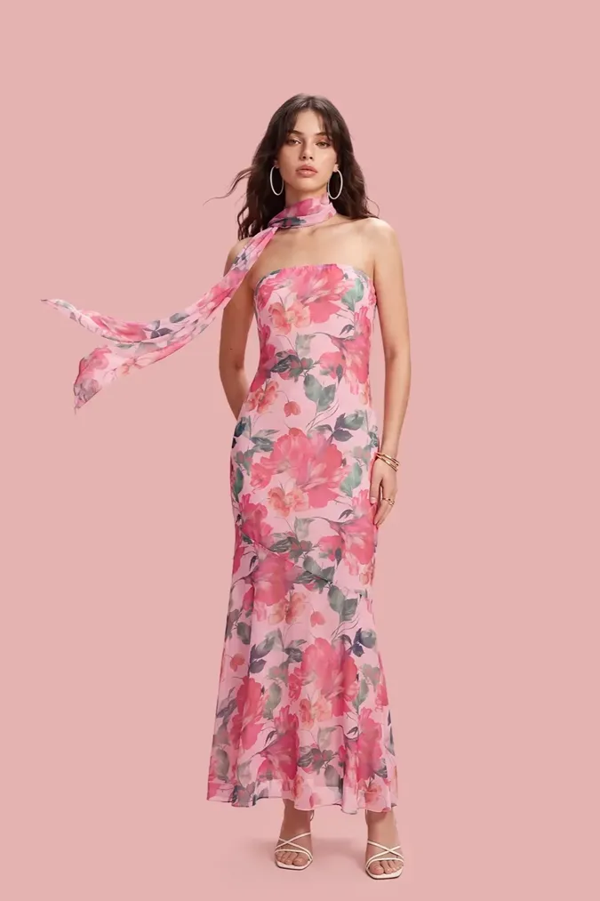 Pink Solid Maxi Tube Dress - Image 1