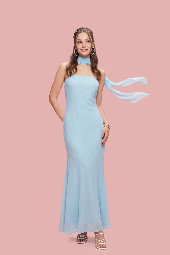 Light Blue Solid Maxi Tube Dress - Image 1