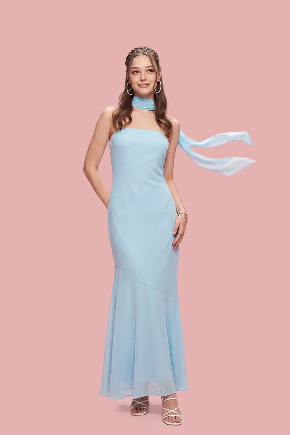 Light Blue Solid Maxi Tube Dress
