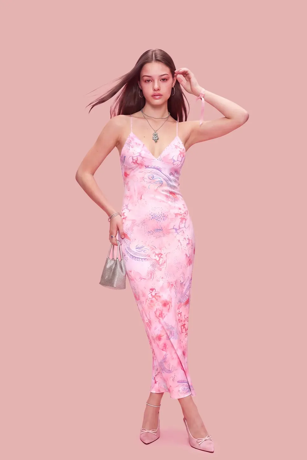 Light Pink Floral Backless Maxi Dress