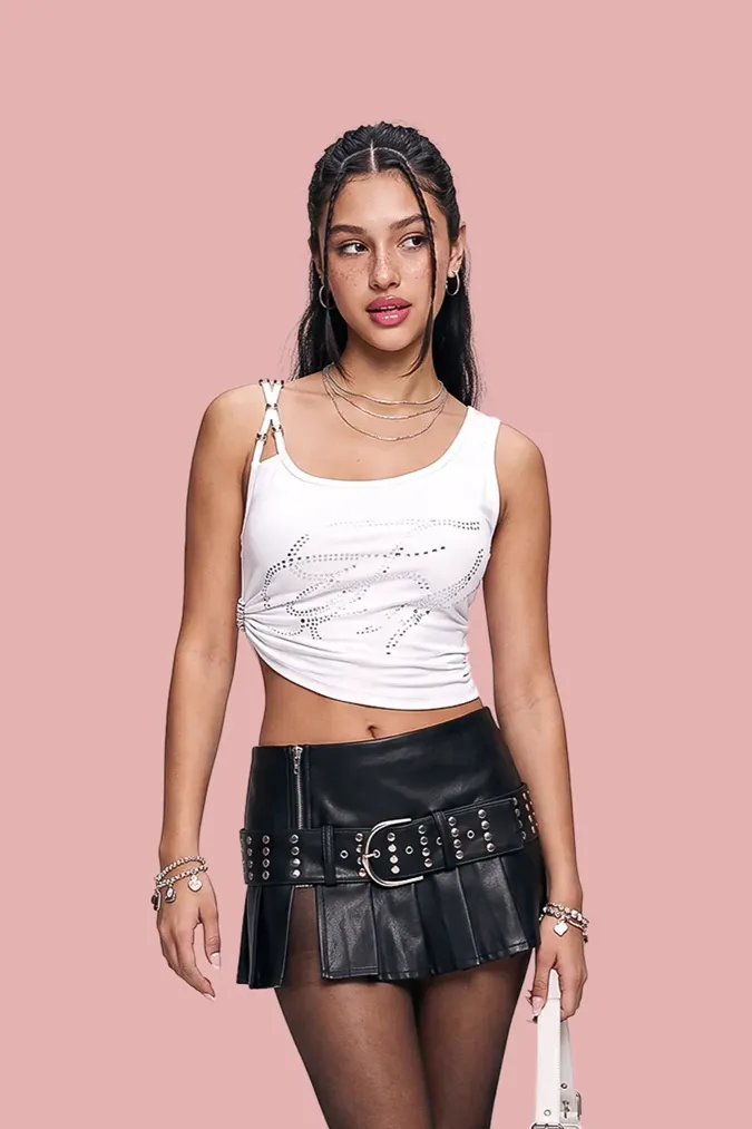White Studded Crop Top - Image 1