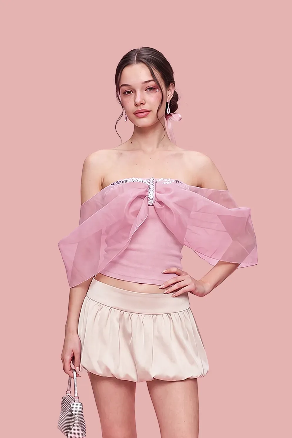 Light Pink Off-Shoulder Crop Top