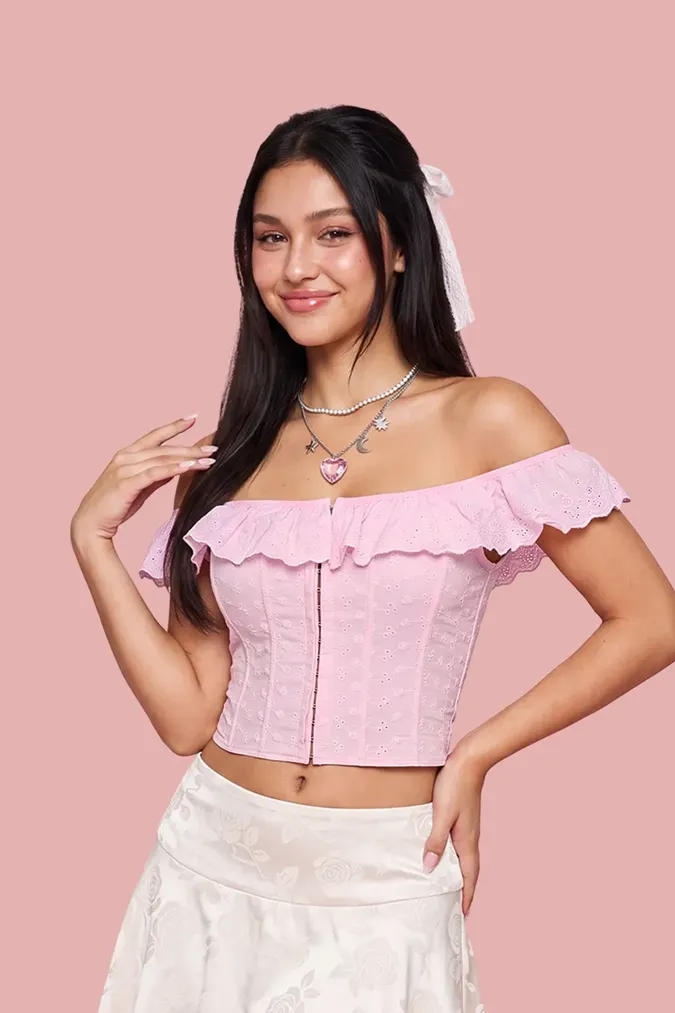 Light Pink Off-Shoulder Corset Top - Image 1