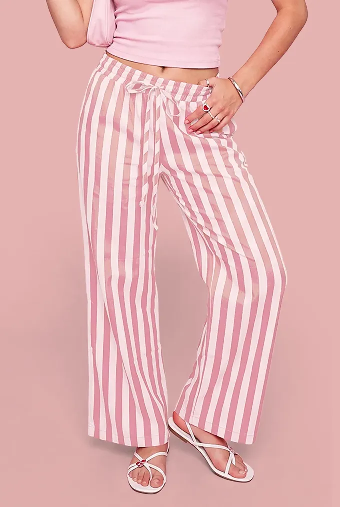 Light Pink High-Rise Striped Pants - Image 1
