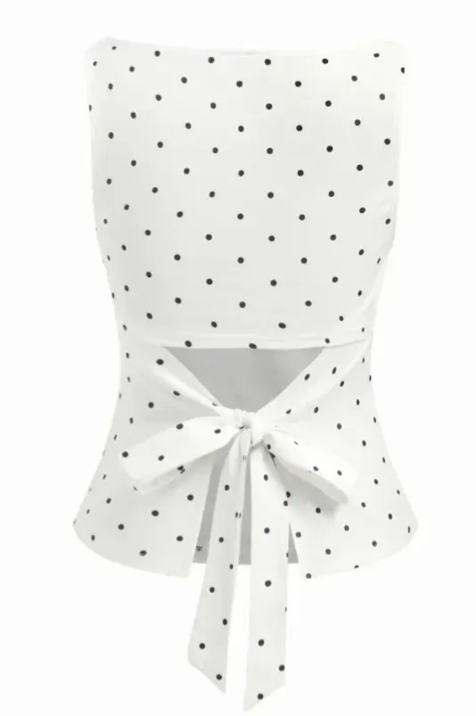 White Polka Dot Tie-Up Top - Image 1