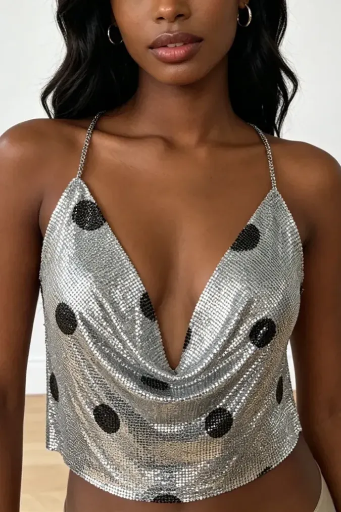 Silver Polka Dot Metallic Top - Image 1