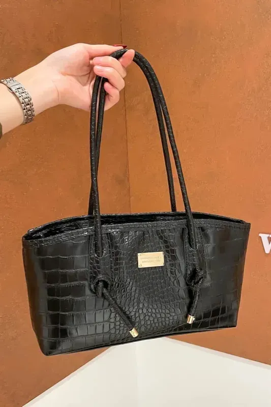 Black Textured Pu Tote Bag - Image 1