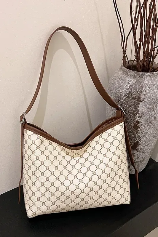 White Printed Pu Tote Bag - Image 1