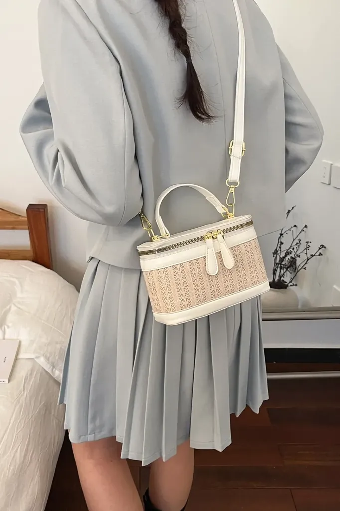 Beige Textured Hand Bag - Image 1