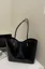 Black Solid Pu Tote Bag