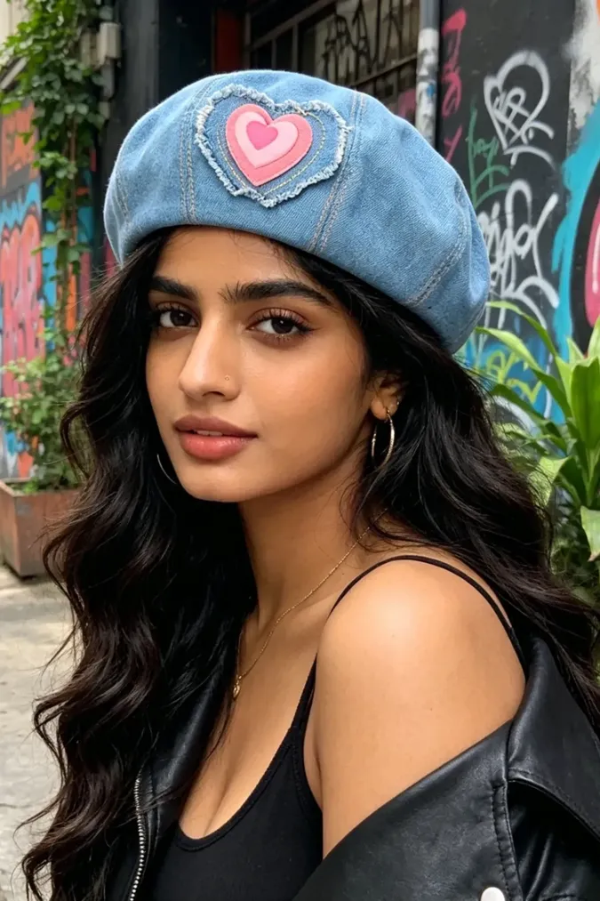 Light Blue Heart Denim Hat - Image 1