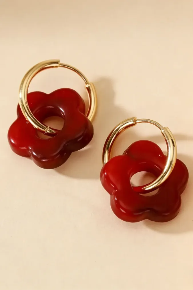 Red Floral Drop Earrings - Image 1