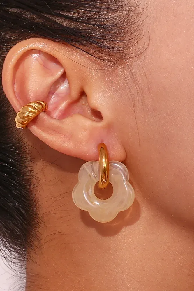White Floral Drop Earrings - Image 1