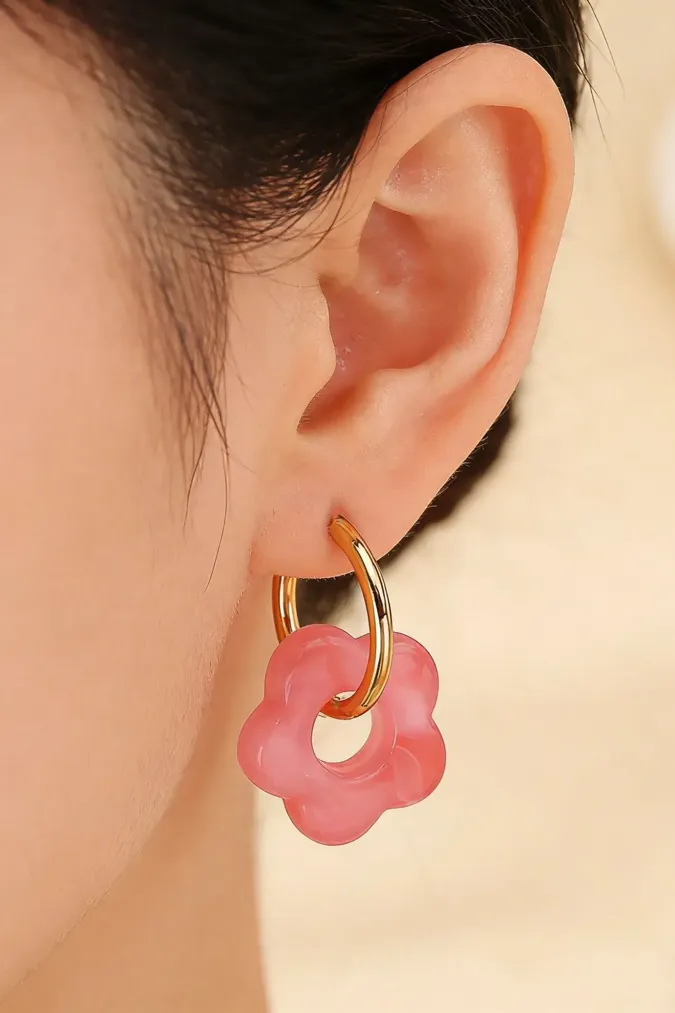 Light Pink Floral Drop Earrings - Image 1