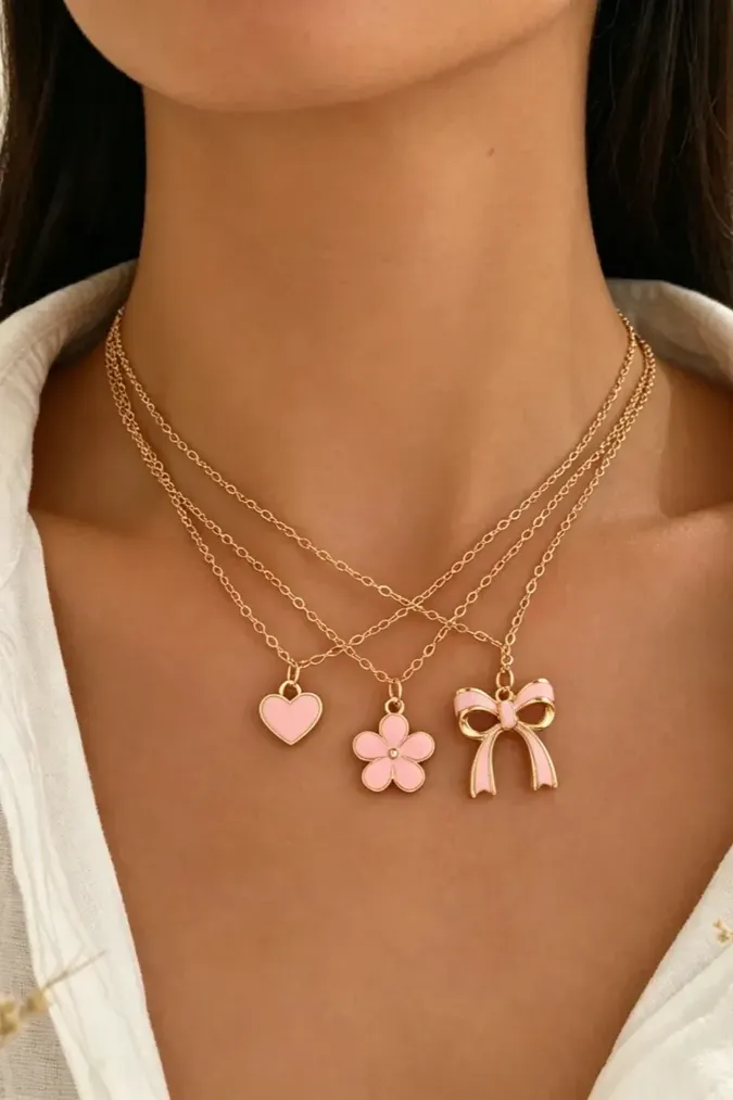 Light Pink Set Of 3 Necklace - Image 1