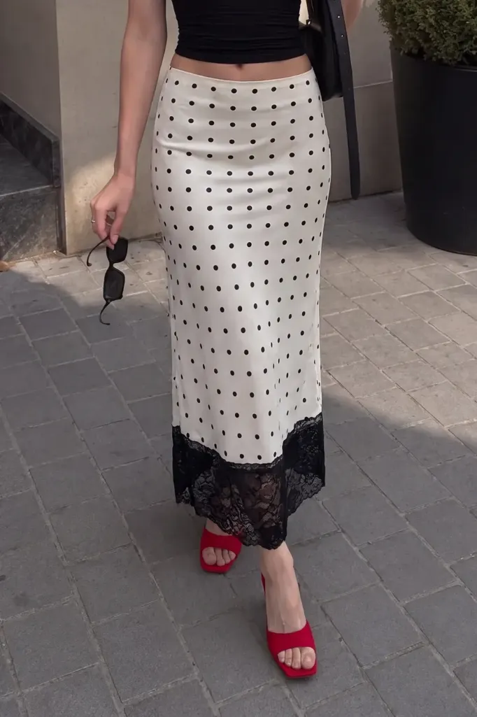 White High-Rise Polka Dot Maxi Skirt - Image 1