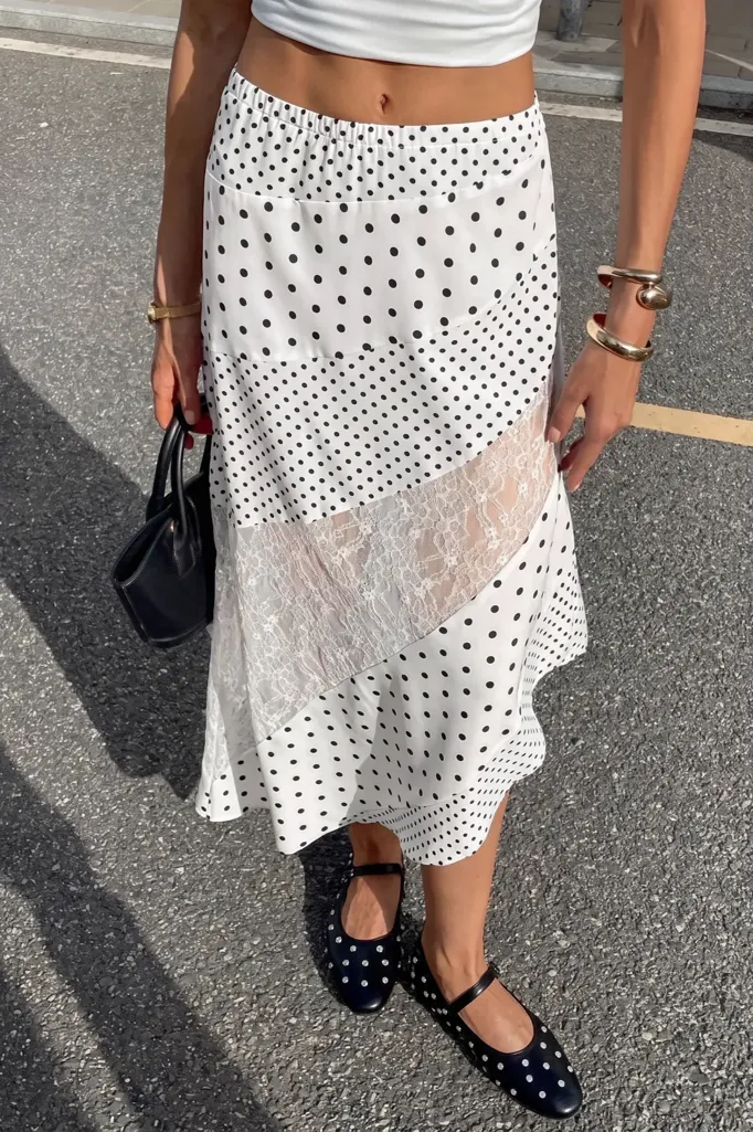 White Polka Dot Wrap Midi Skirt - Image 1