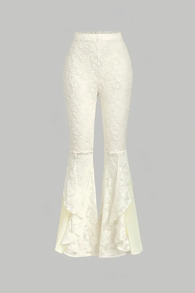 Off White Lace Ruffled Pants - Image 1
