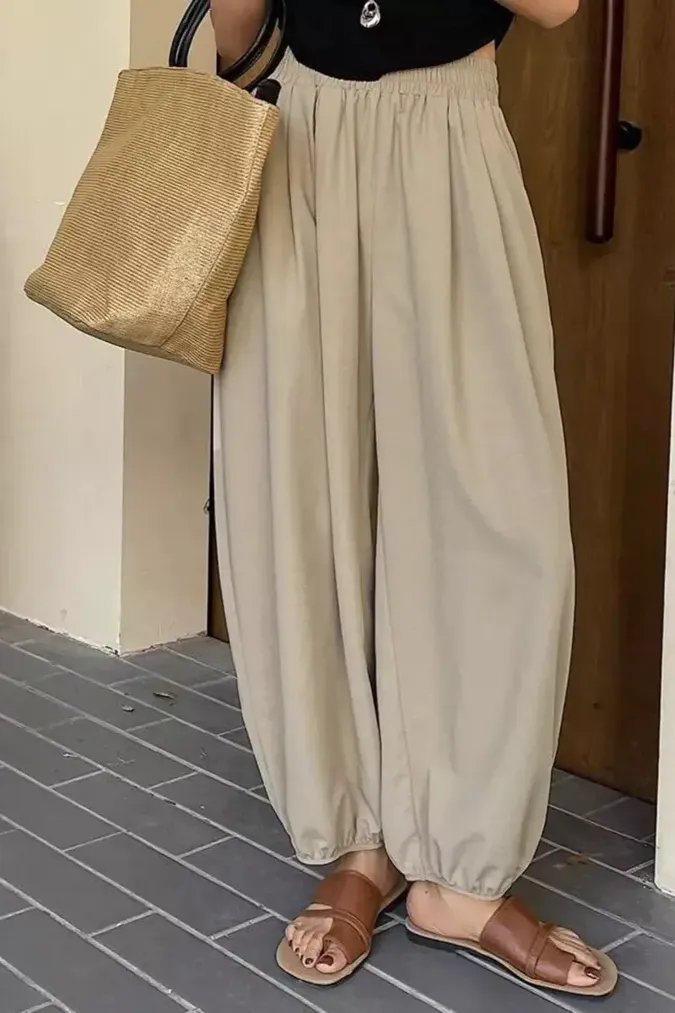 Beige Solid Mid Rise Trousers - Image 1