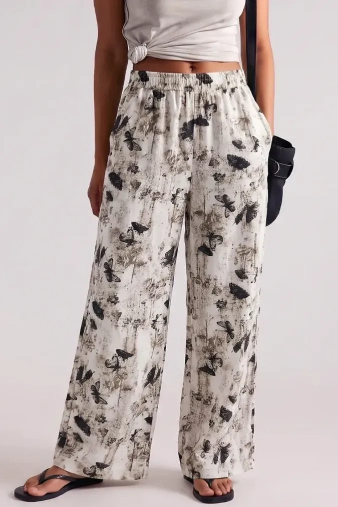 Brown Butterfly Mid Rise Pants - Image 1