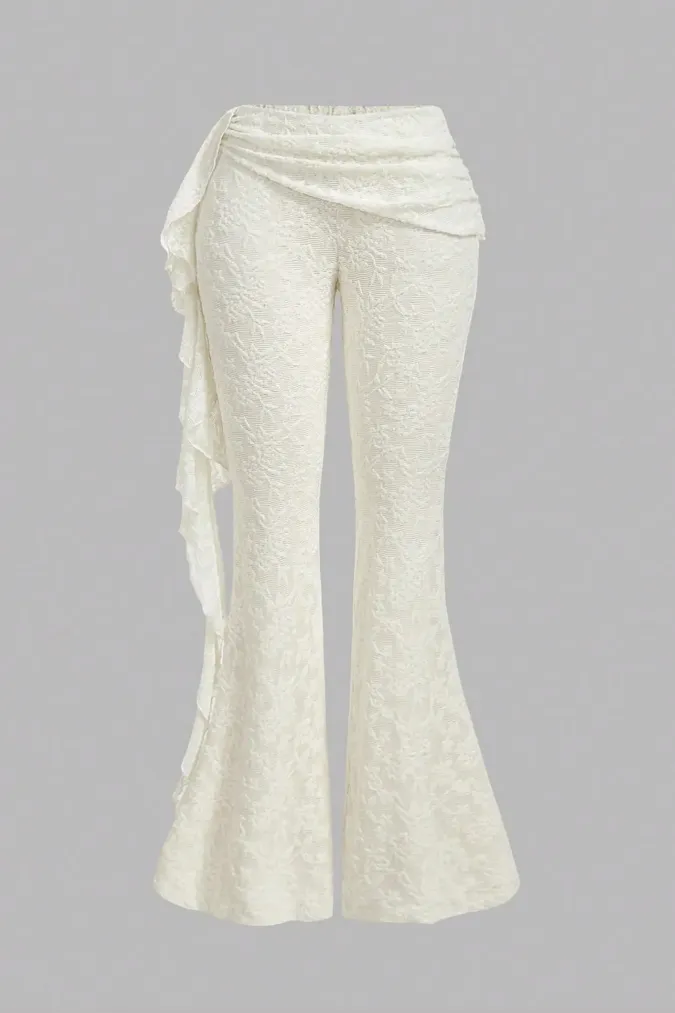Off White Lace Ruffled Pants - Image 1