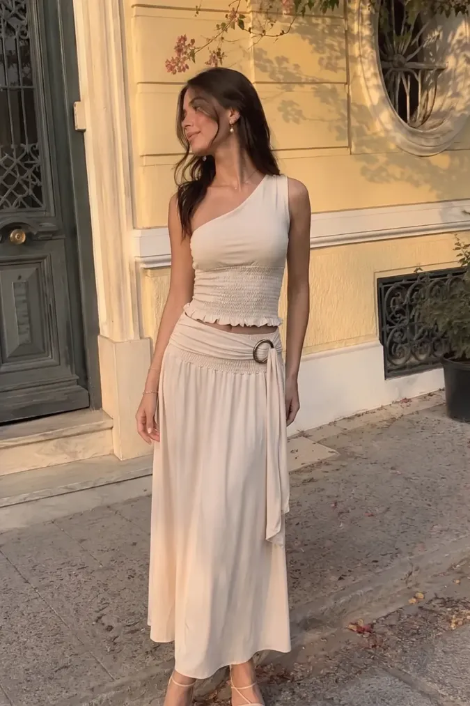 Cream One-Shoulder Co-Ords Set - Image 1