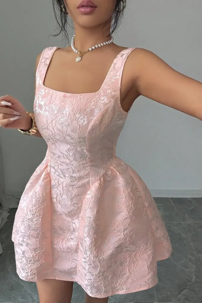 Light Pink Floral Embroidered Mini Dress - Image 1
