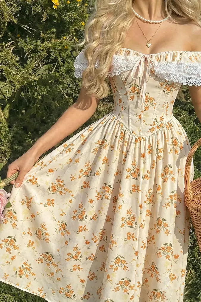 Cream Floral Lace Maxi Dress - Image 1