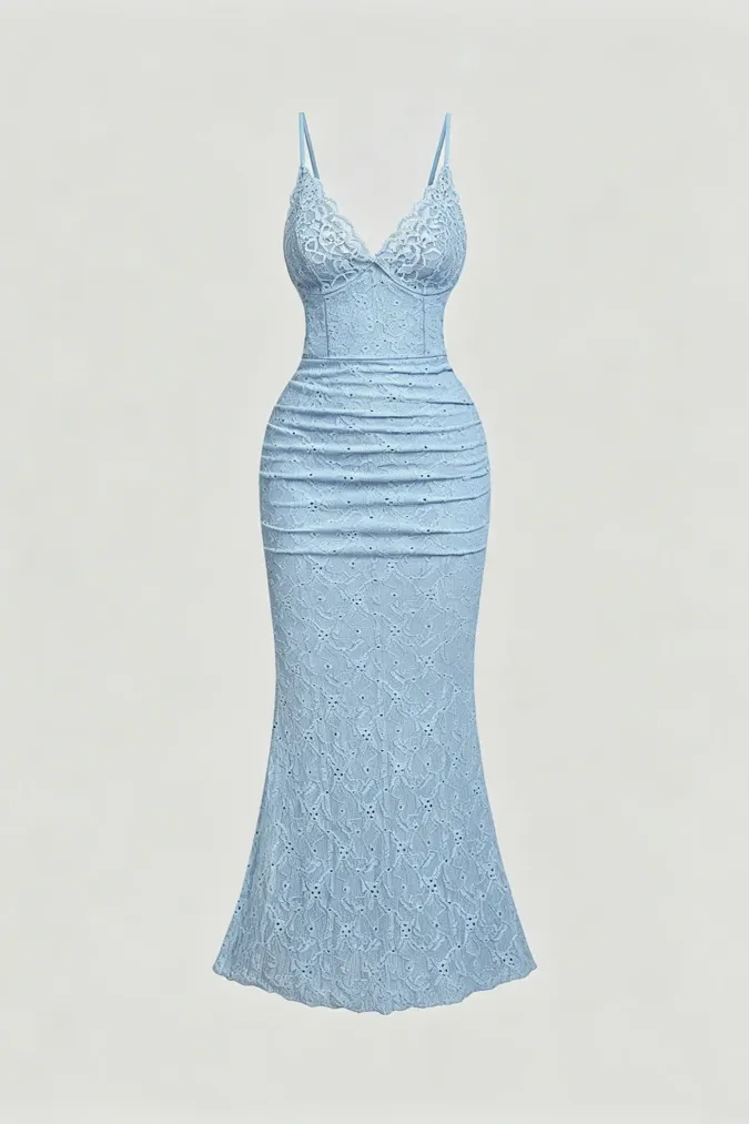 Light Blue Lace Mermaid Dress - Image 1