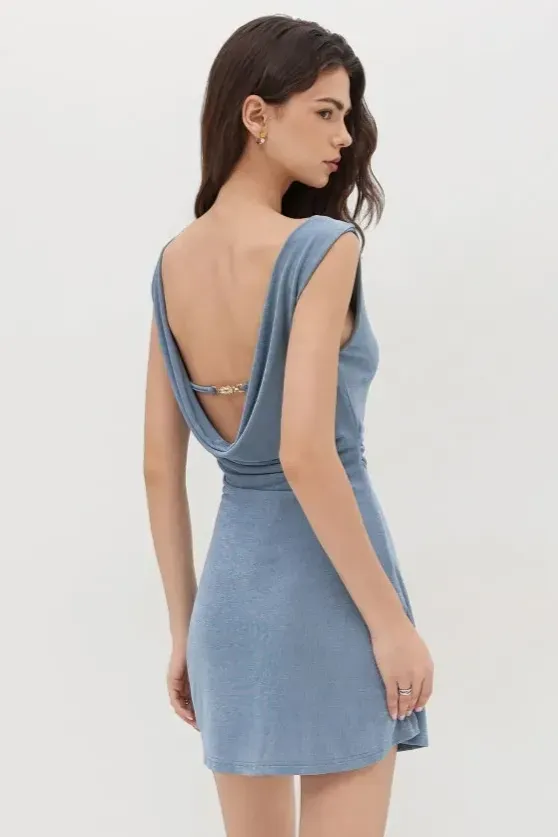 Light Blue Cowl Neck Mini Dress - Image 1