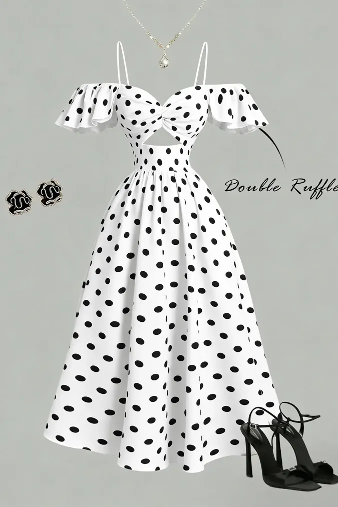 White Sweetheart Polka Dot Maxi Dress - Image 1