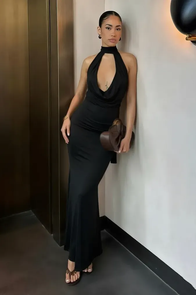 Black Cut-Out Mermaid Maxi Dress - Image 1