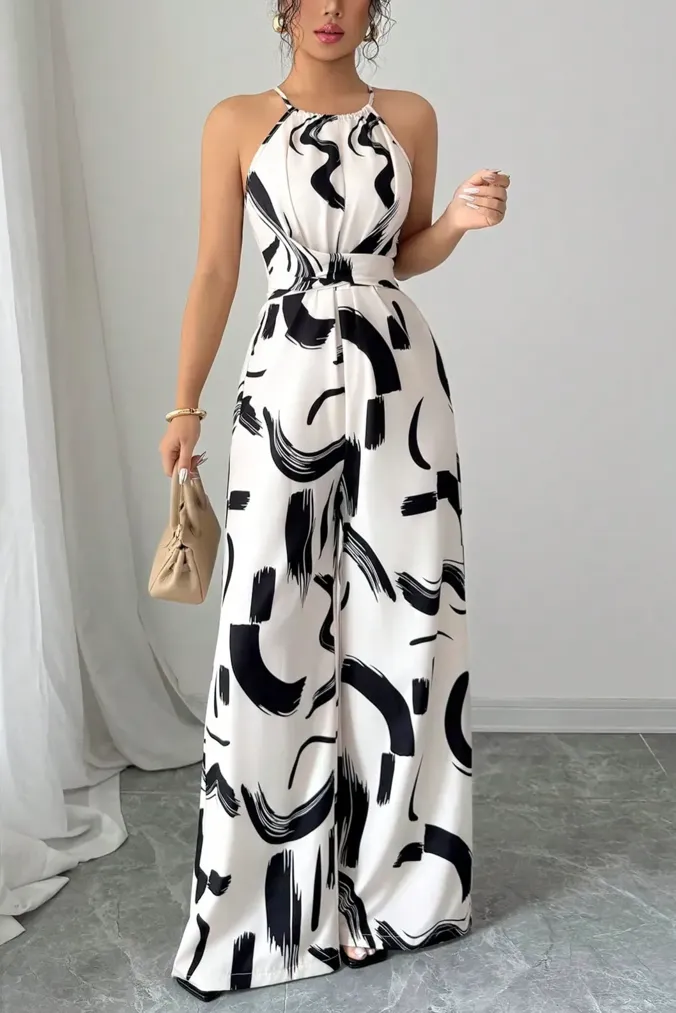 Black Brushstroke Halter Jumpsuit - Image 1