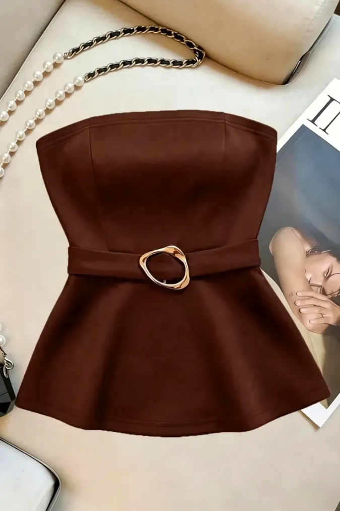 Brown Solid Tube Neck Top - Image 1