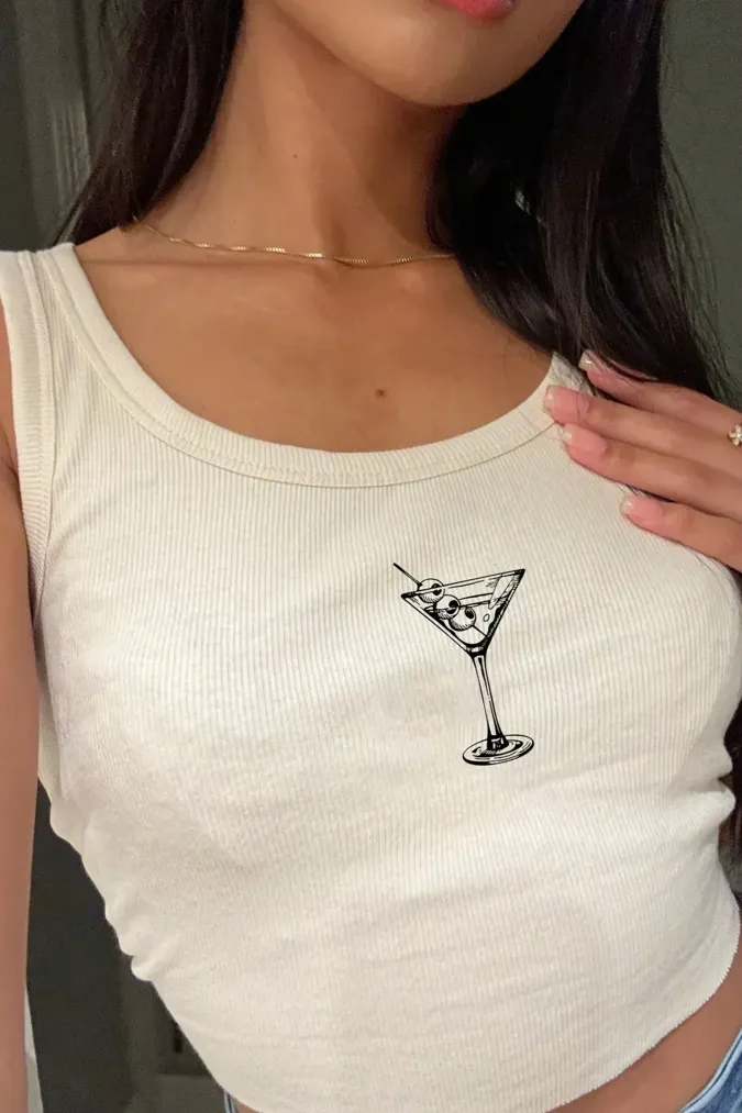 White Graphic Scoop Neck Top - Image 1