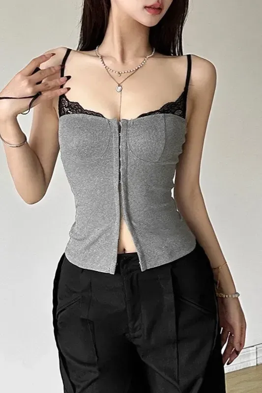 Grey Sweetheart Lace Top - Image 1