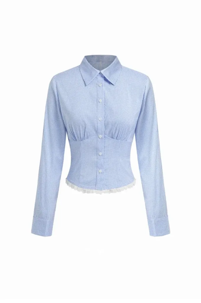 Light Blue Gingham Lace Shirt - Image 1