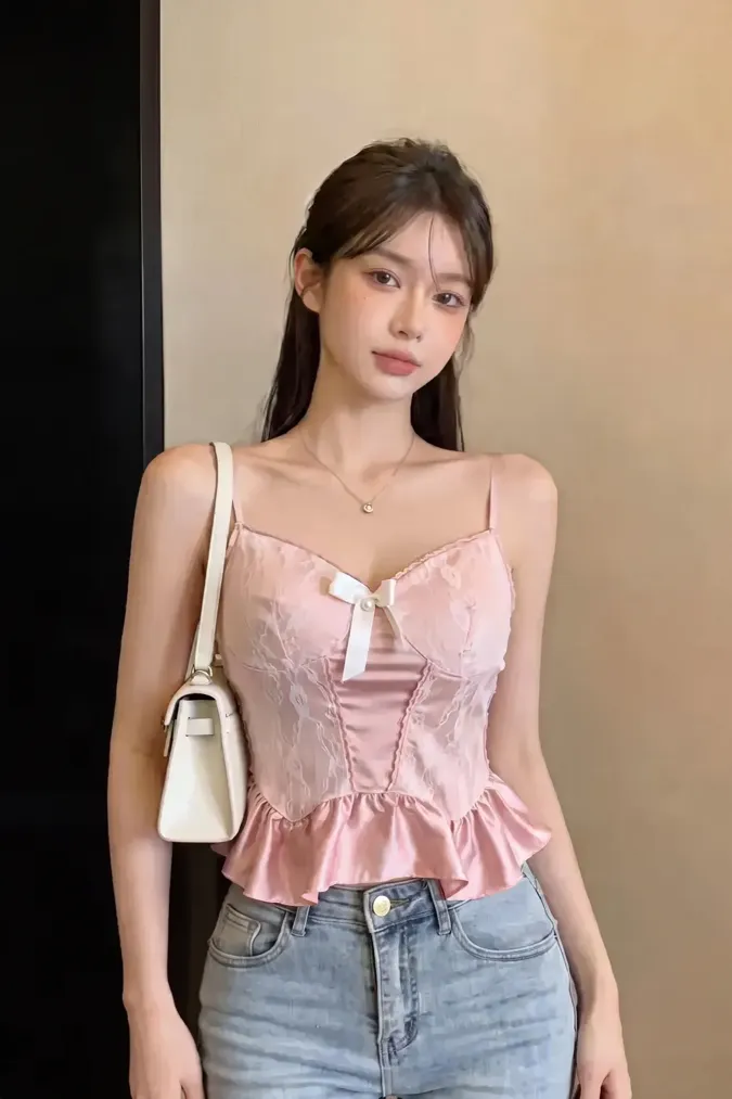 Light Pink Sweetheart Lace Ruffle Top - Image 1