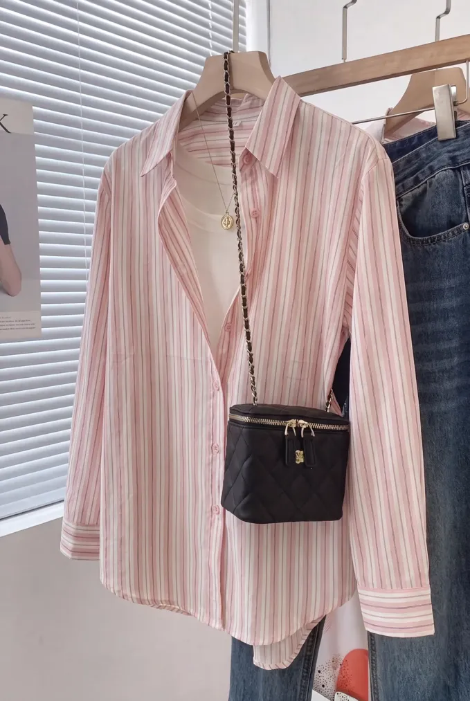 Pink Striped Collared Shirt - Image 1