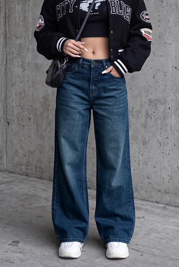 Navy Solid High Rise Jeans - Image 1