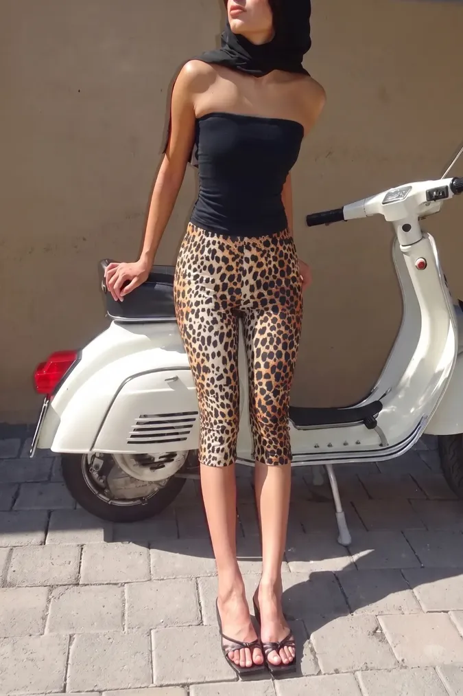 Light Brown Leopard Print Mid-Calf Leggings - Image 1
