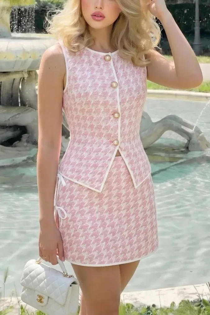 Light Pink Houndstooth Co-Ords Set - Image 1