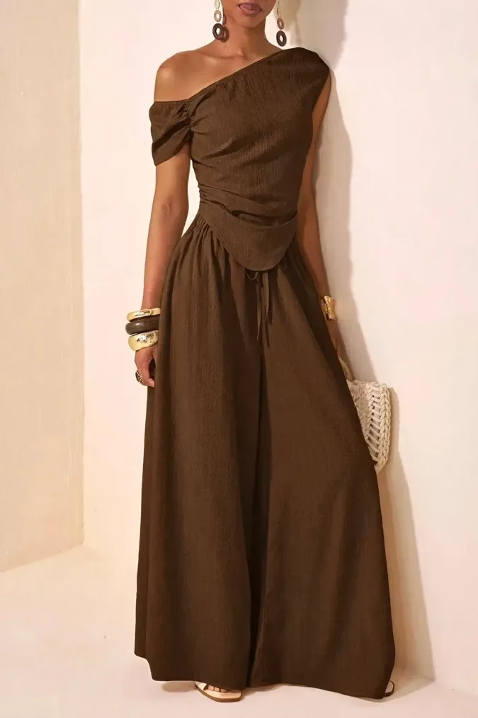 Brown One-Shoulder Co-Ords Set - Image 1